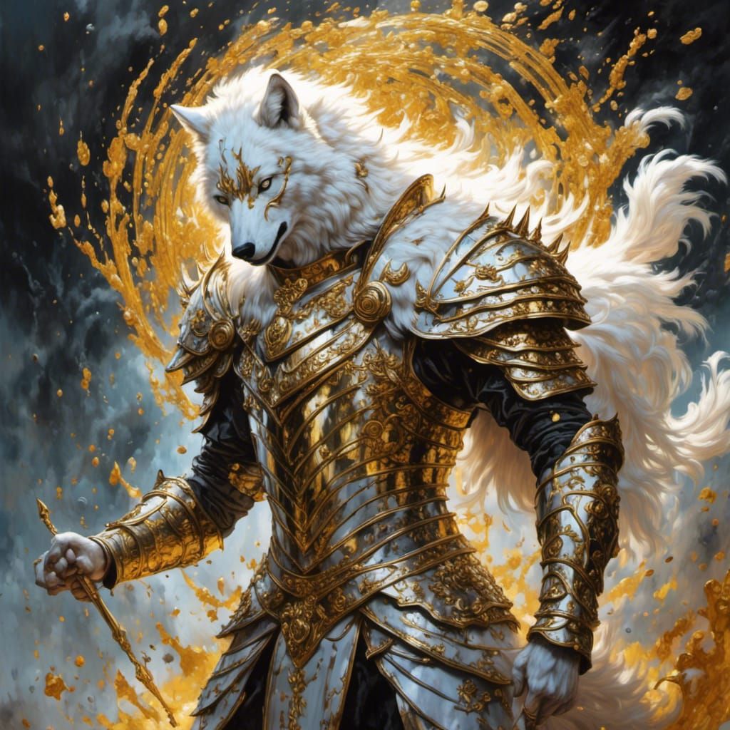 Armored White Wolf in Firelight Splash Art