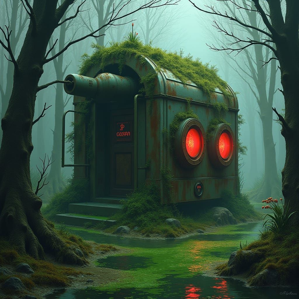 Abandoned AI Art Generator in Murky Swamp