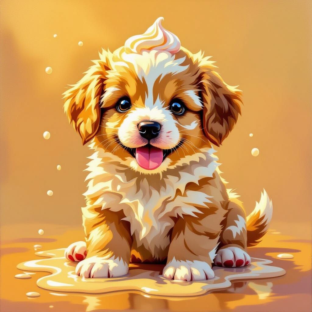 Adorable Ice Cream Puppy Melting in Golden Light