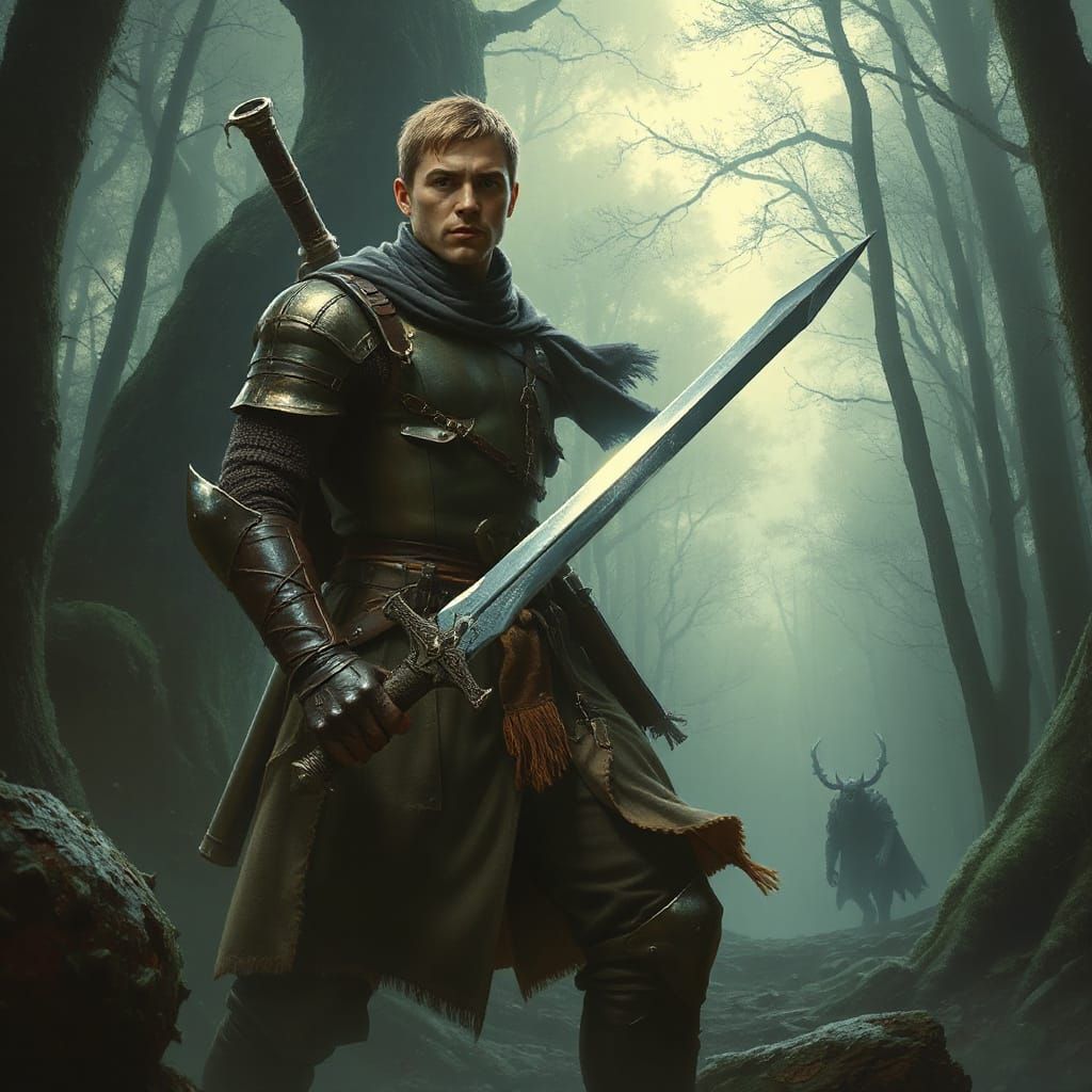 Medieval Warrior in Mystical Forest