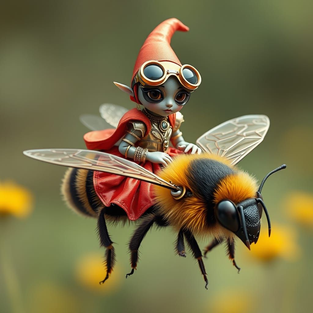 Gnomish DMT Rider Soars on Shimmering Bee
