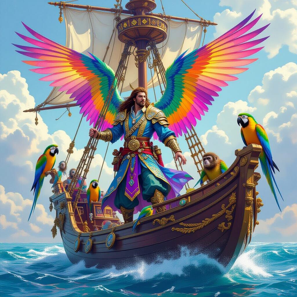 Crystal Dragon Pirate Ship Adventure in Digital Art Style