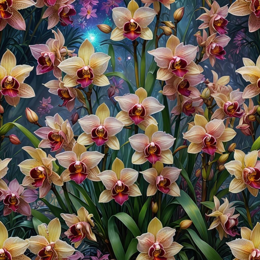 Cosmic Cymbidium Orchid: Holographic Astral Illustration