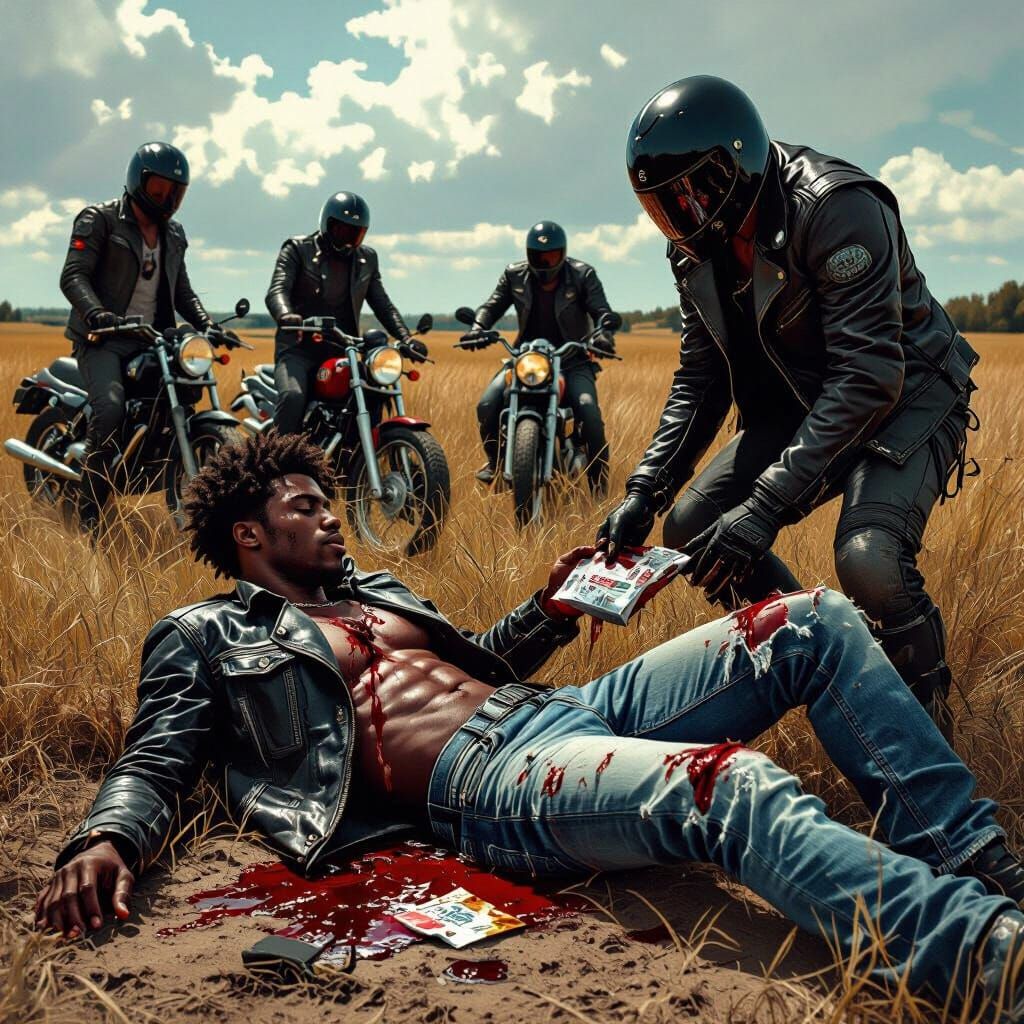 Man Bleeding in Field as Riders Seek Package