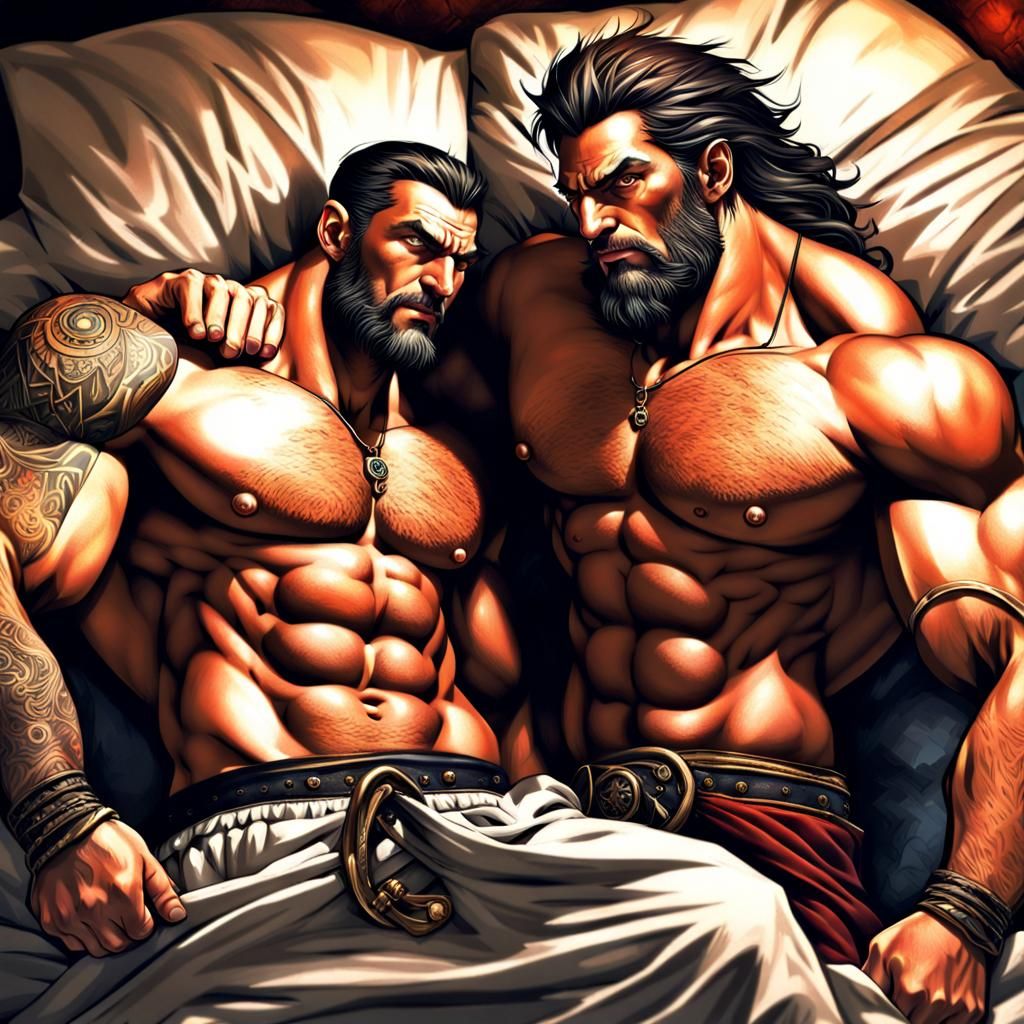 Photorealistic Male Witches Resting on Bed