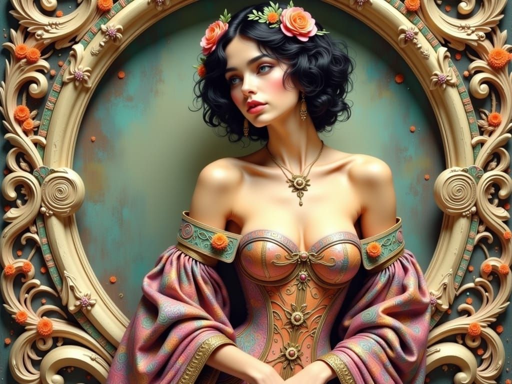 Art Nouveau Lady in Medallion with 3D Effect