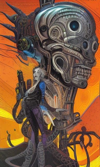 Alien Cowgirl Rebel: Dark Sci-Fi Concept Art