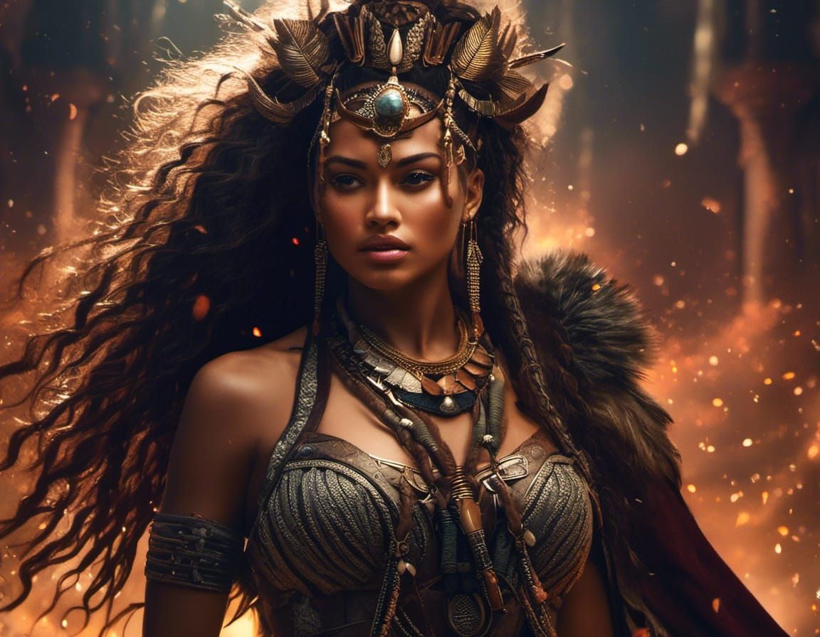 Native Girl and Fox Journey Through Alien Desert