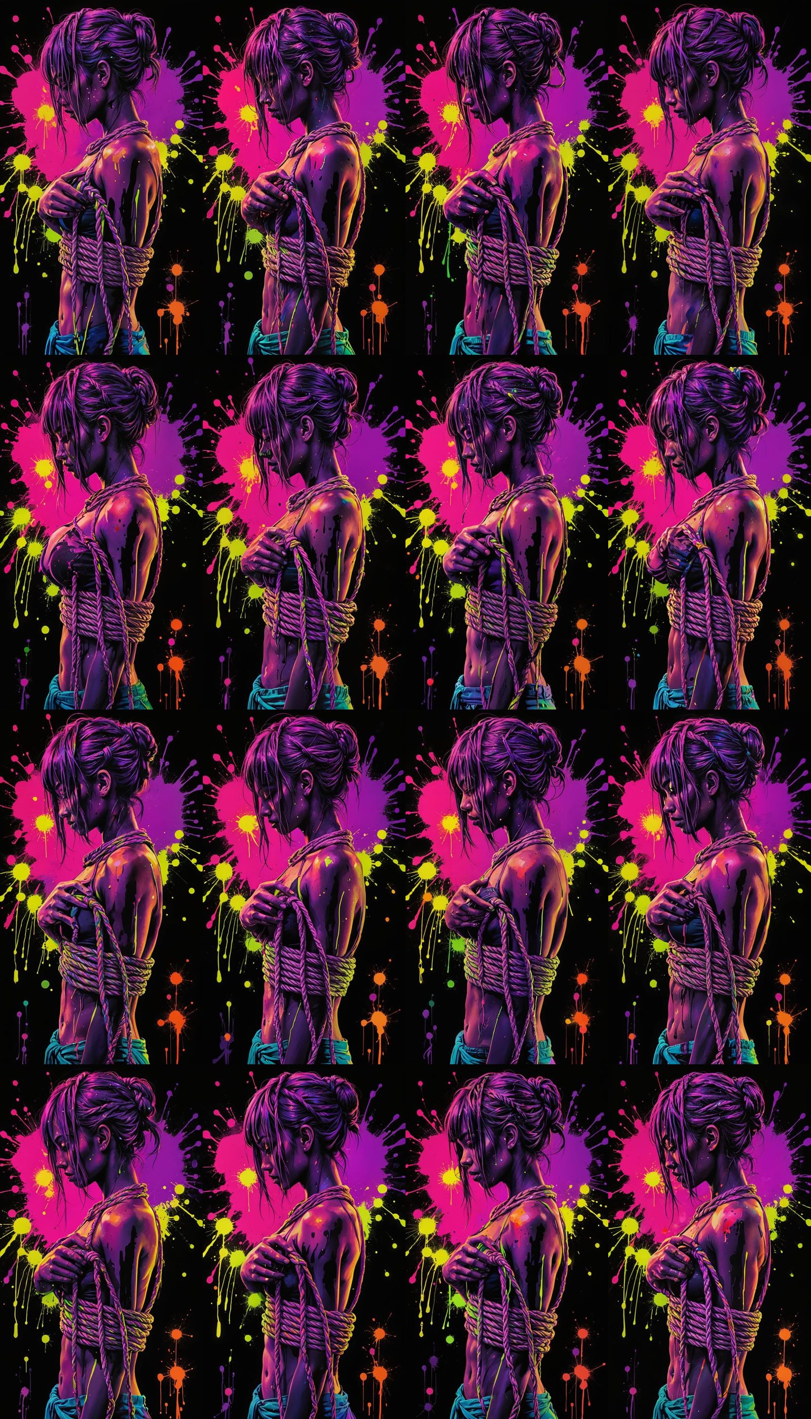 Model in Shibari Ropes with Graffiti Art Background