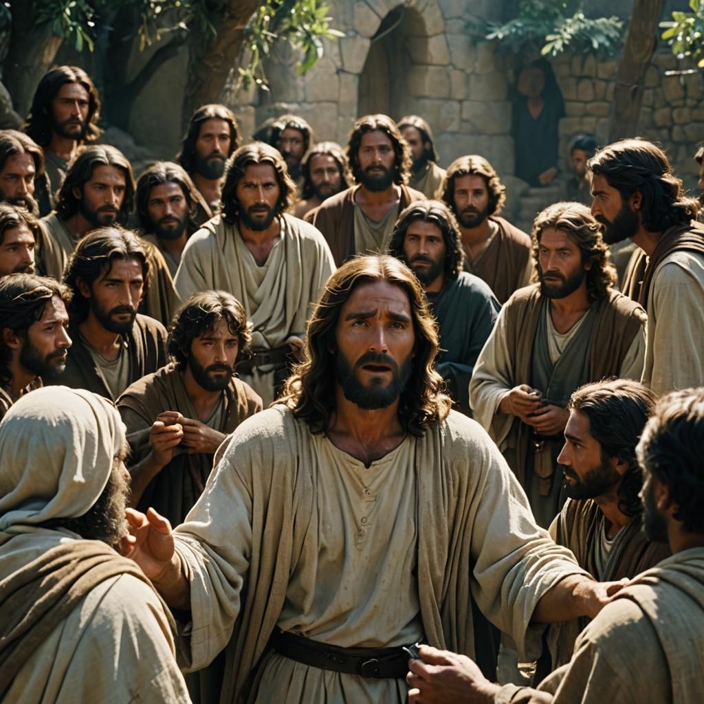 Jesus Teaching Disciples: Realistic Cinematic Film Still