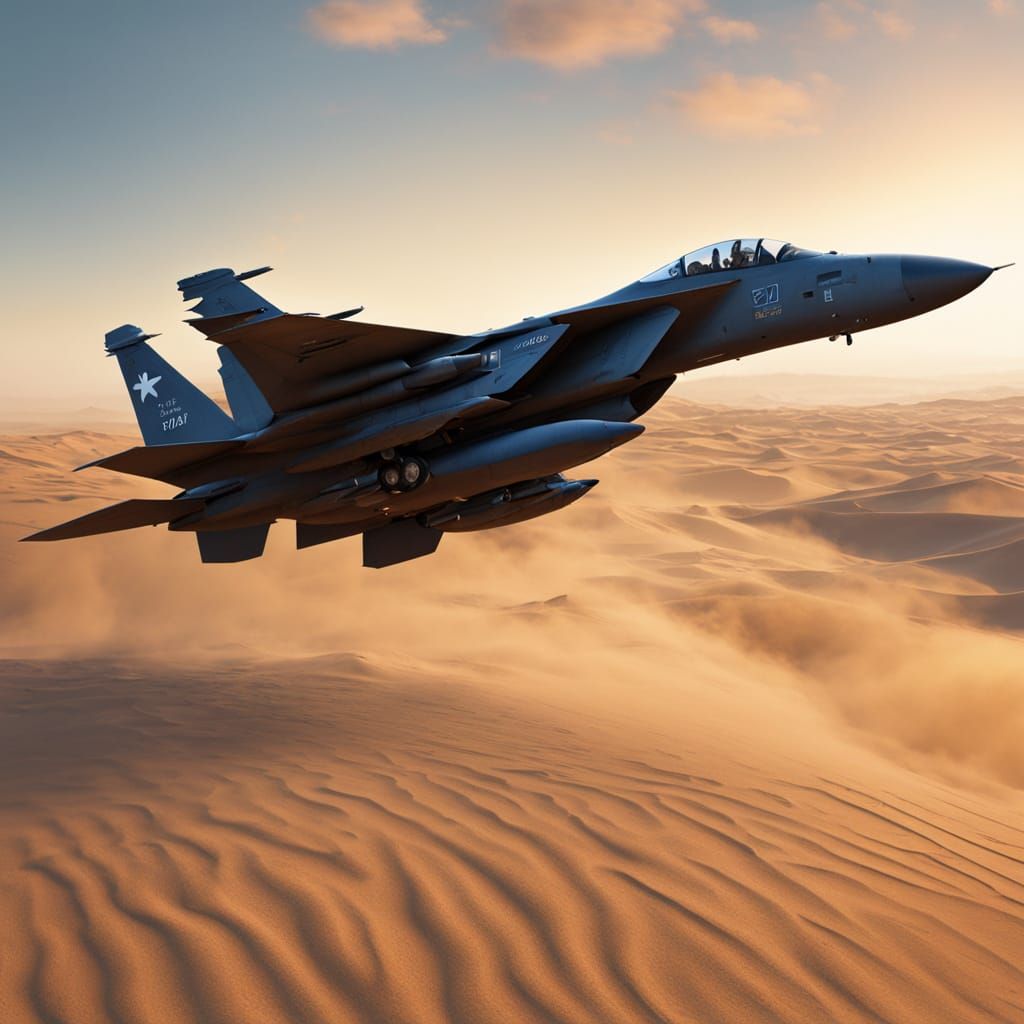 F-15 Eagle Jet Over Desert Dunes