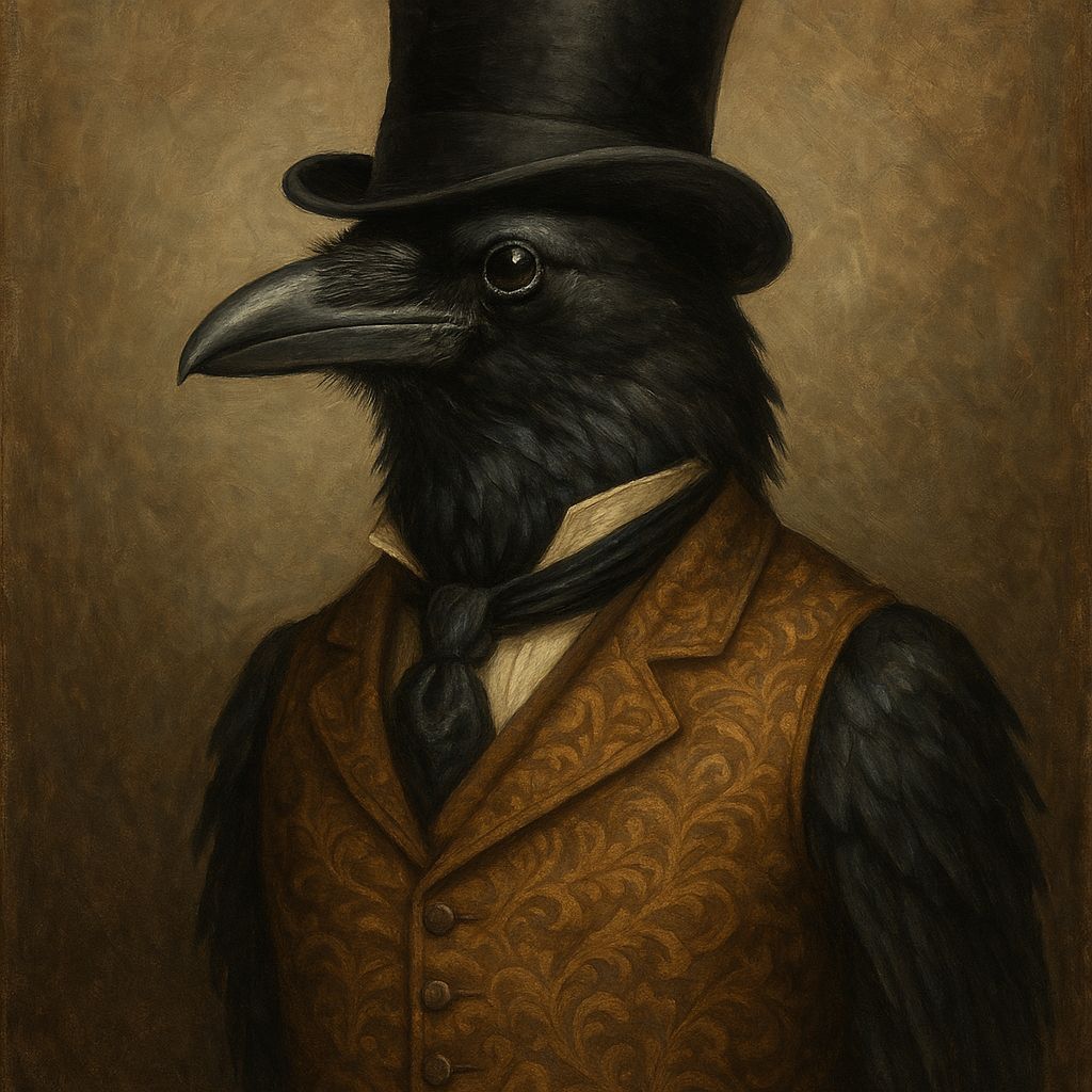 Raven in Top Hat and Vintage Vest