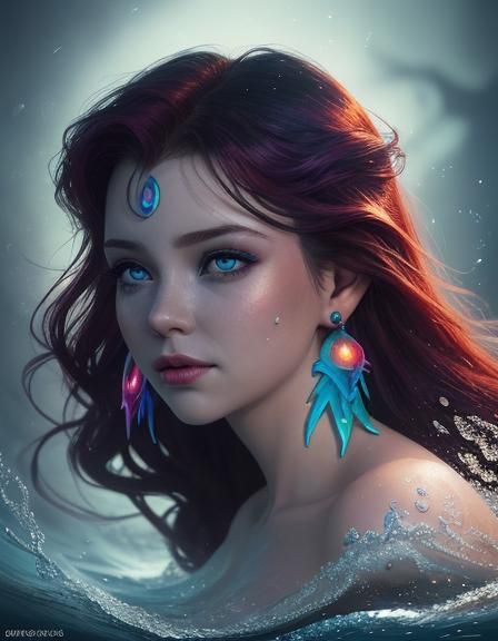 Hyperrealistic Little Mermaid Portrait with Shining Eyes