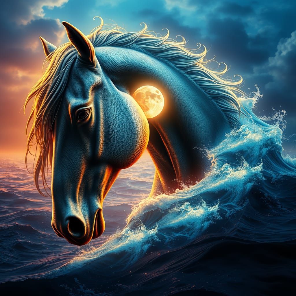 Celestial Aquatic Horse in Dramatic Splash Art Style
