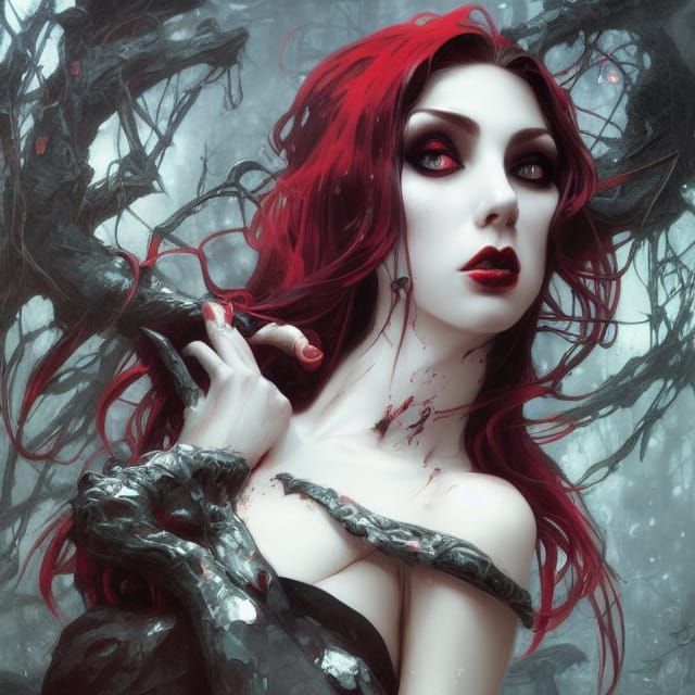 Goth Vampire Woman Portrait in Art Nouveau Style