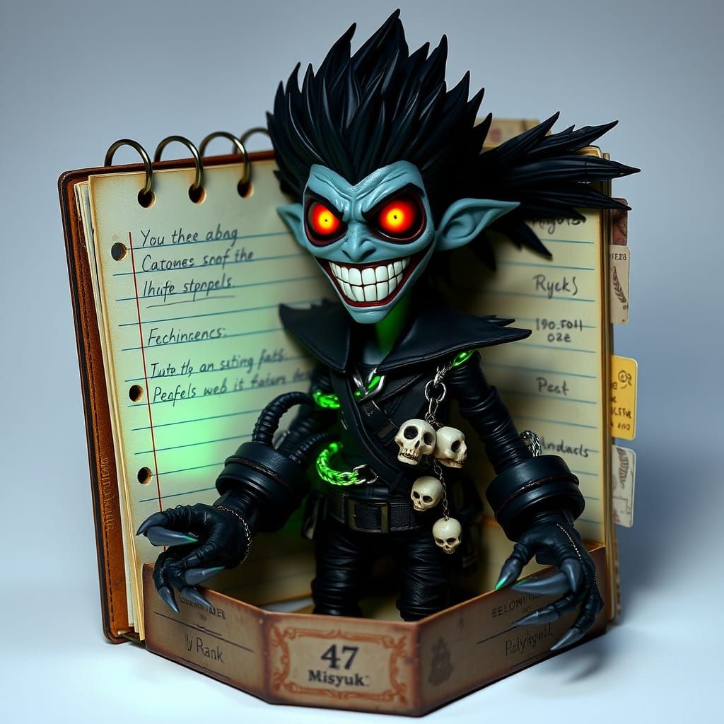 Eerie Shinigami Toy Figure in Vintage School Notebook Packag...
