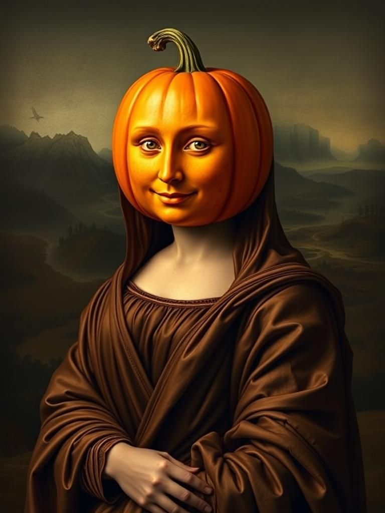 Renaissance Figure with Pumpkin Head in Da Vinci Style