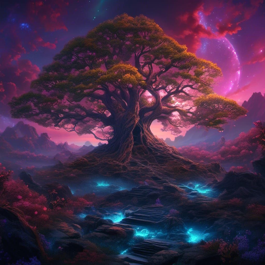Surreal Tree of Souls in 3D Game Style