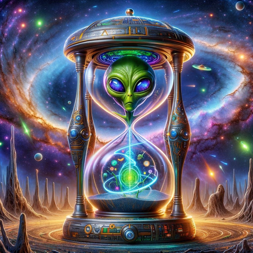 Alien Hourglass Time Device in Futuristic Setting