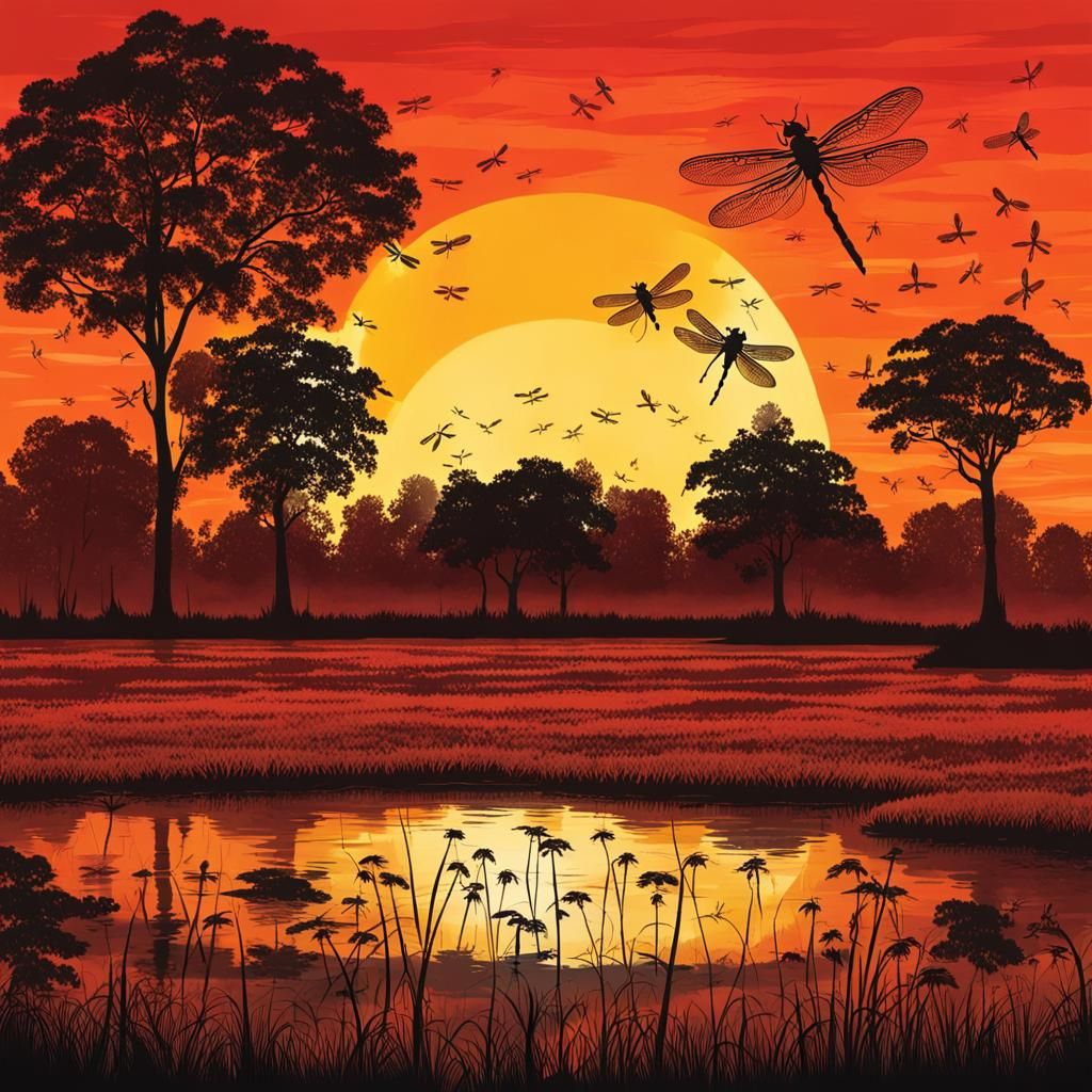 Dragonfly Sunset: A Vivid Sky Landscape