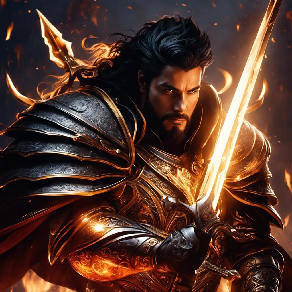 Fierce Human Knight with Glowing Skin in Dark Fantasy Art