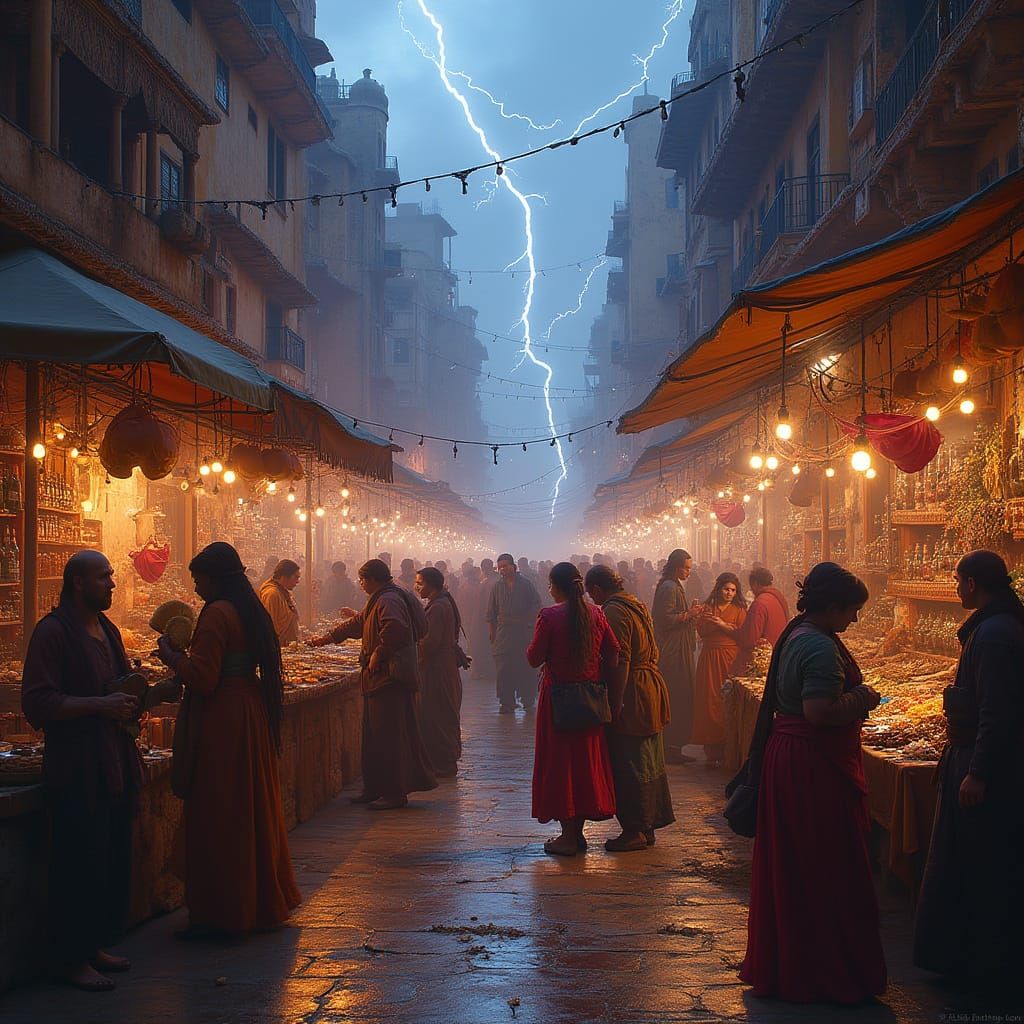 Vibrant Marketplace Scene in Hyperrealistic Style