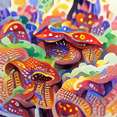 Detailed Gouache Painting of Magic Mushrooms