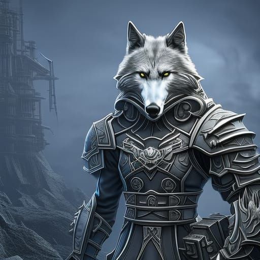 Detailed Anthro Wolf Engineer Lineart