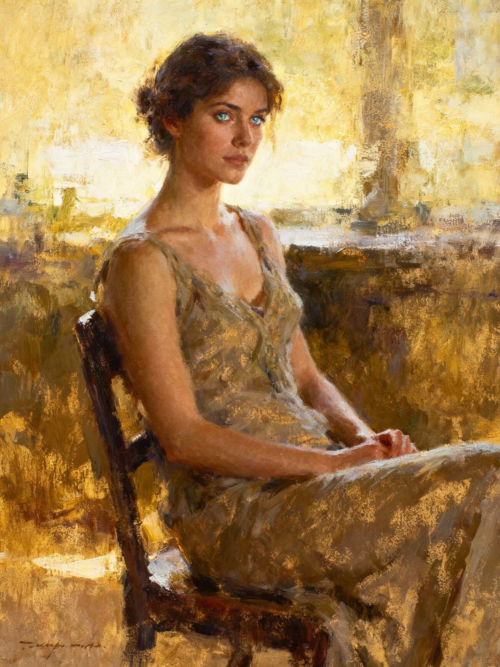 Elegant Model in Soft Light, Impressionist Oil Painting
