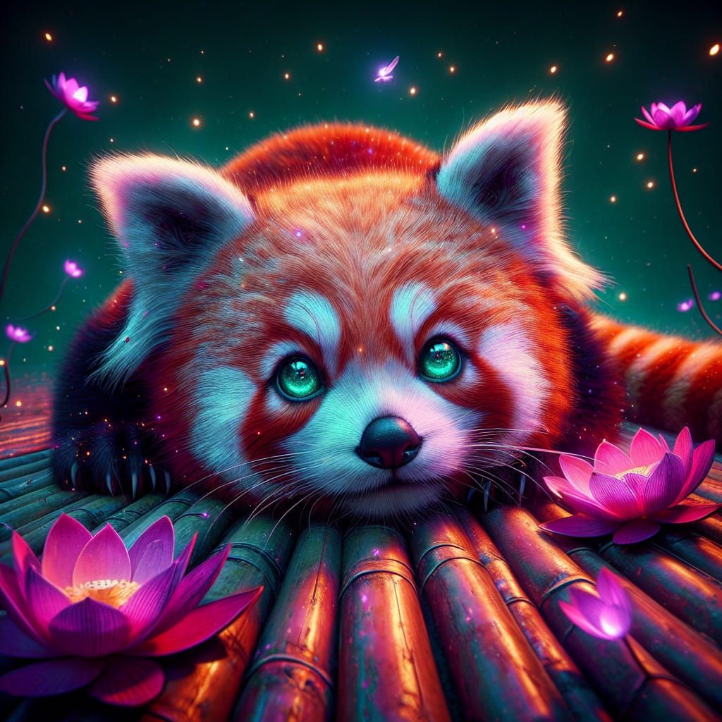 Captivating Red Panda in Magical Night Scene