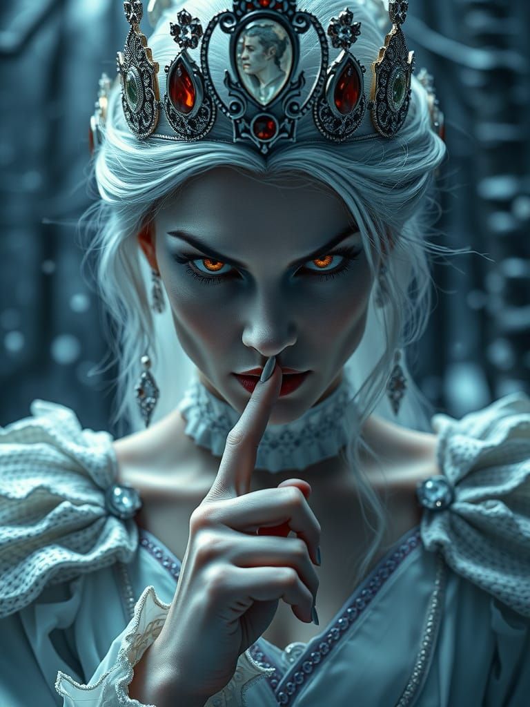 Regal Vampire Queen in Snowy Forest