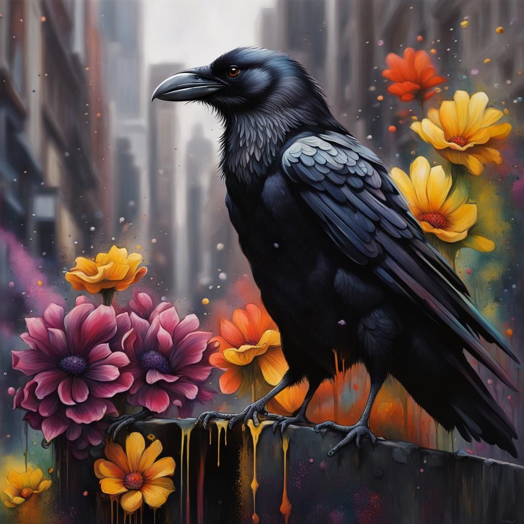 Colorful Crow in Graffiti Street Art Style