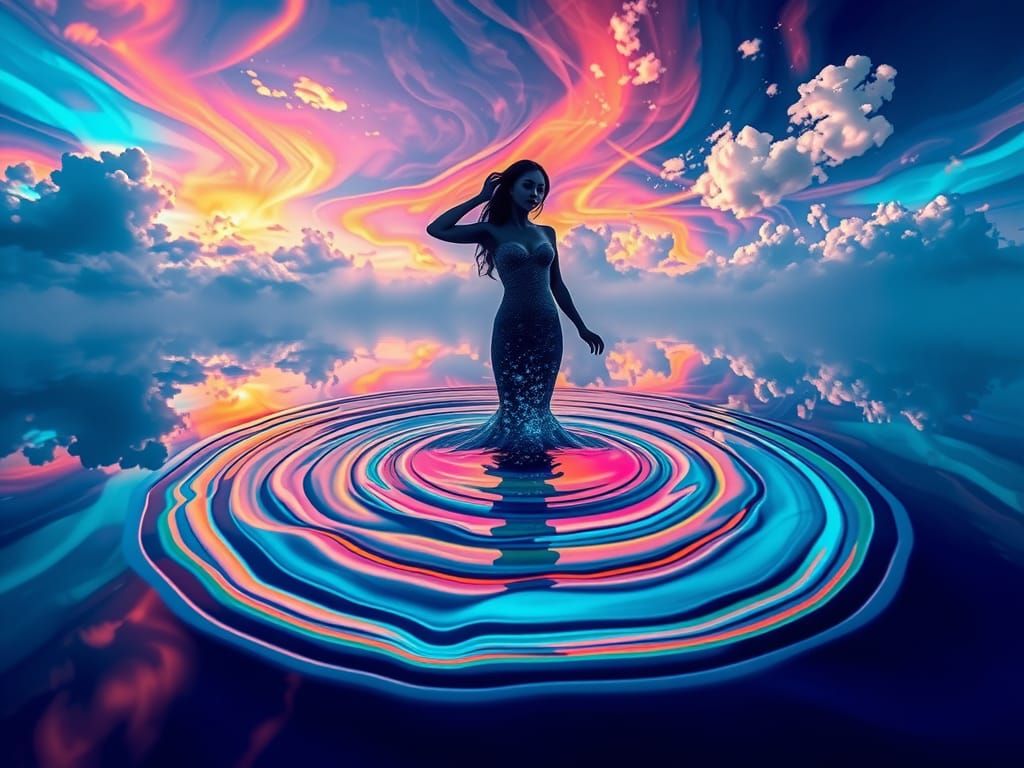 Colorful Non-Newtonian Fluid Mermaid in Mondrian Style