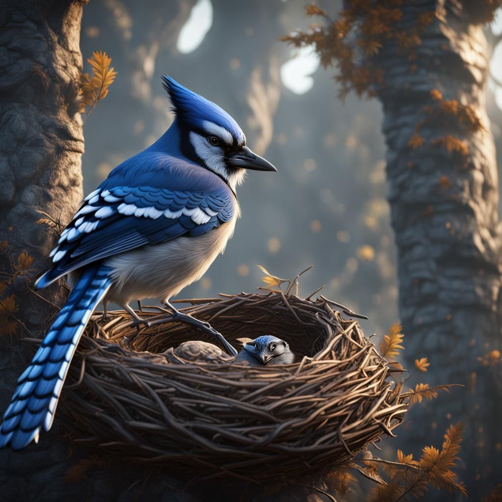 Bluejay Nest Detailed Matte Painting