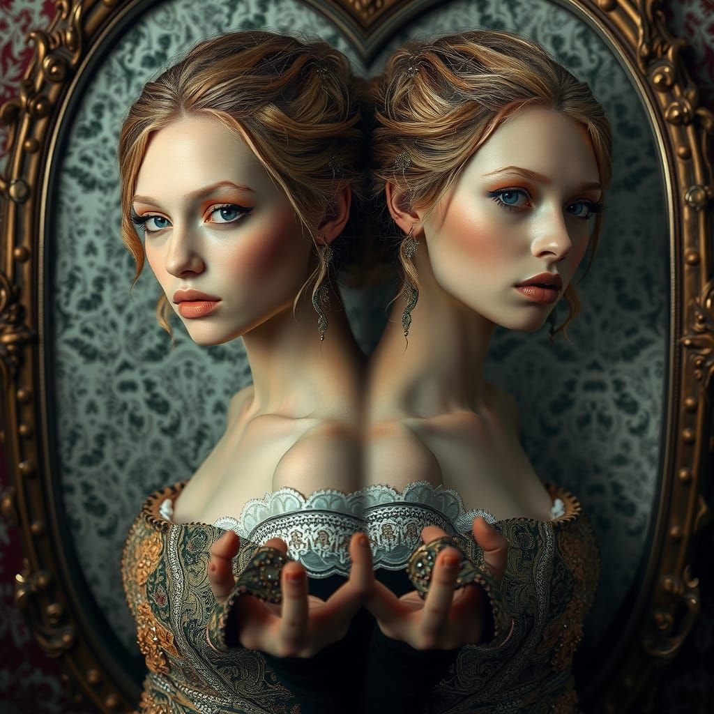 Captivating Split-Screen: Elegant Woman in Digital Art