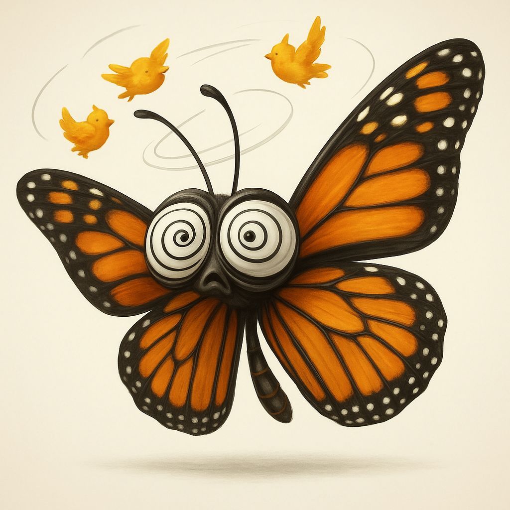 Confused Monarch Butterfly in Colorful 3D Illustration