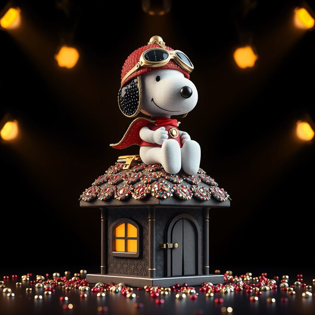 Ornate Sequin Snoopy in World War I Flying Ace Attire