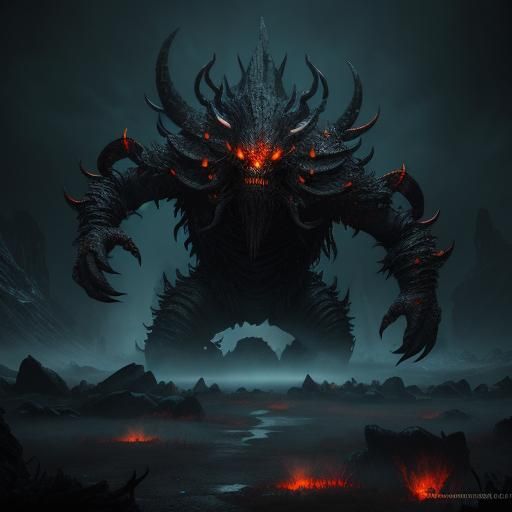 Crab Demon in Hellish Cave: Dark Fantasy Art