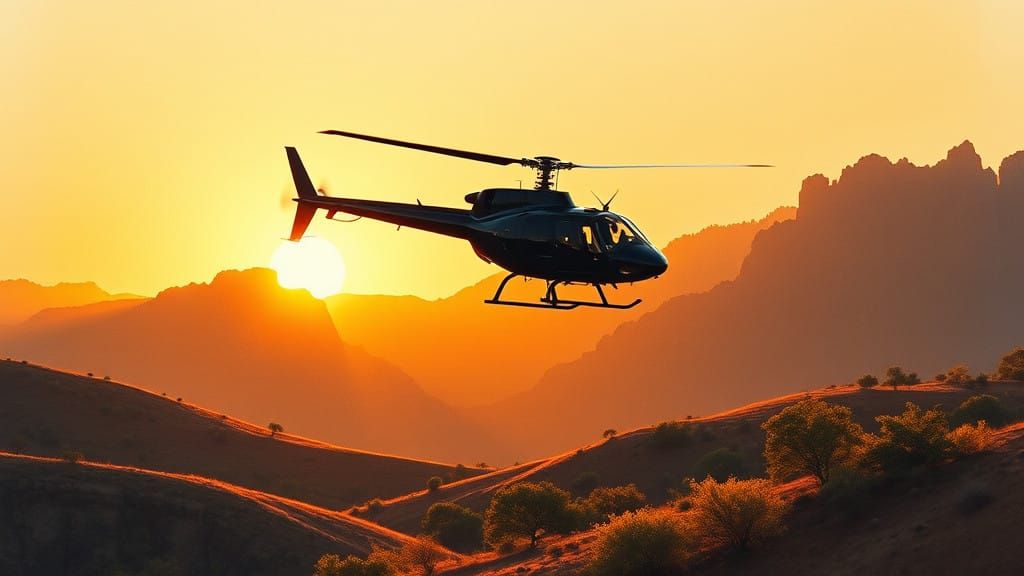 Majestic Alouette Helicopter Silhouette at Sunset