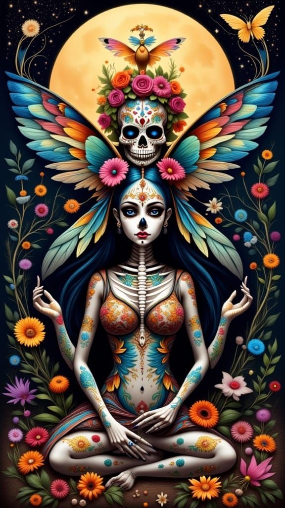 Sugar Skull Fairy with Tattoos: Day of the Dead