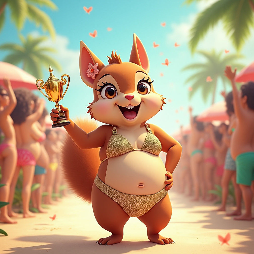 Cartoon Squirrel Wins Swimsuit Competition in Anime Style