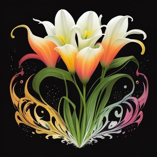 Calla Lilies Against Dark Background with Paint Splatters