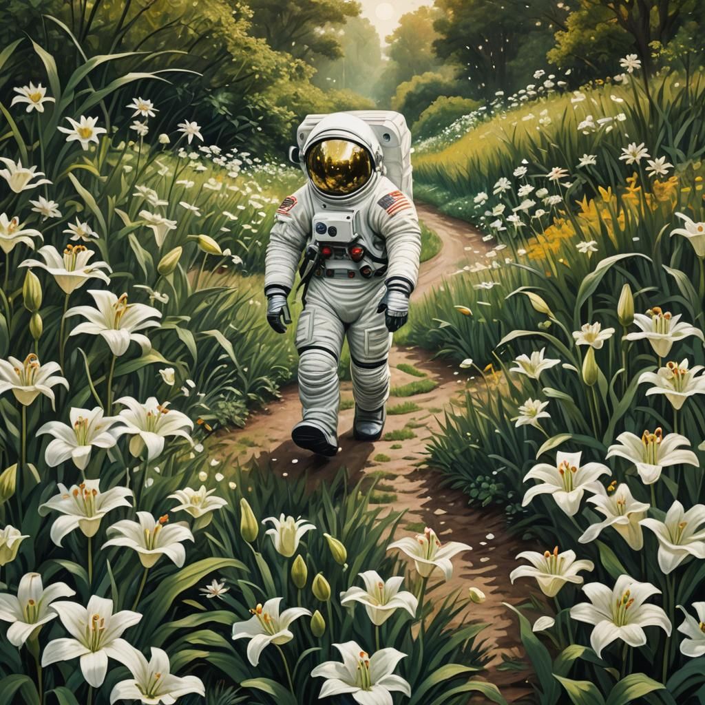 Astronaut's Lily Path: Science Fiction Art