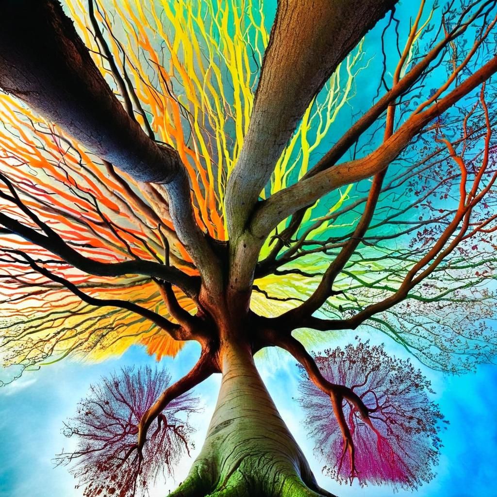 Upside Down Tree with Waving Roots, Triadic Colors
