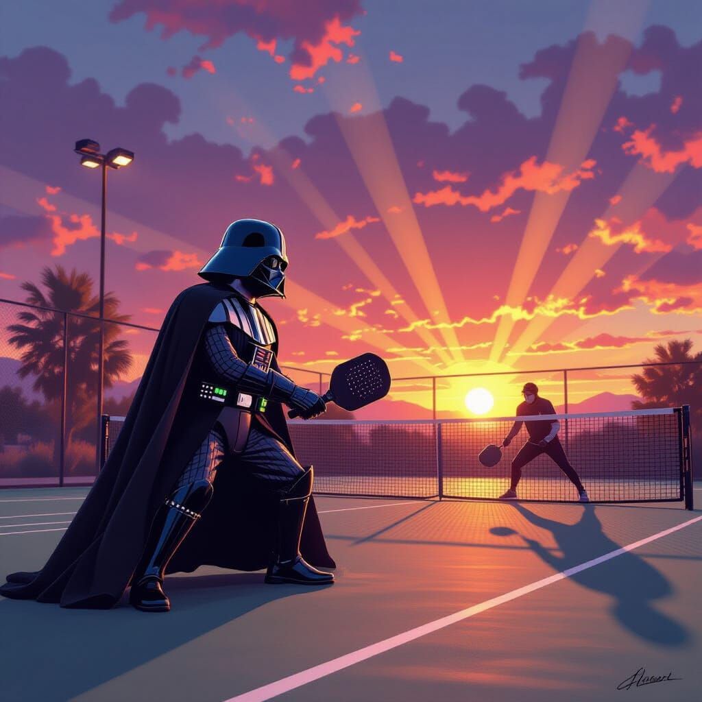 Darth Vader Plays Pickleball at Sunset