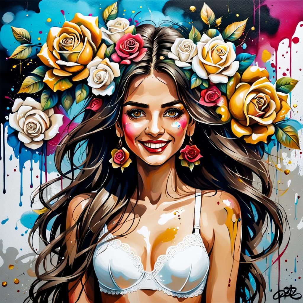 Beautiful Bulgarian Woman in Graffiti Street Art Style