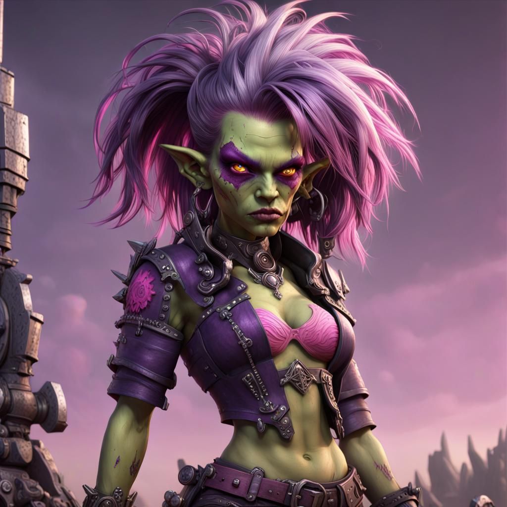 Punk Rock Ork with Purple Hair in Dark Fantasy Style