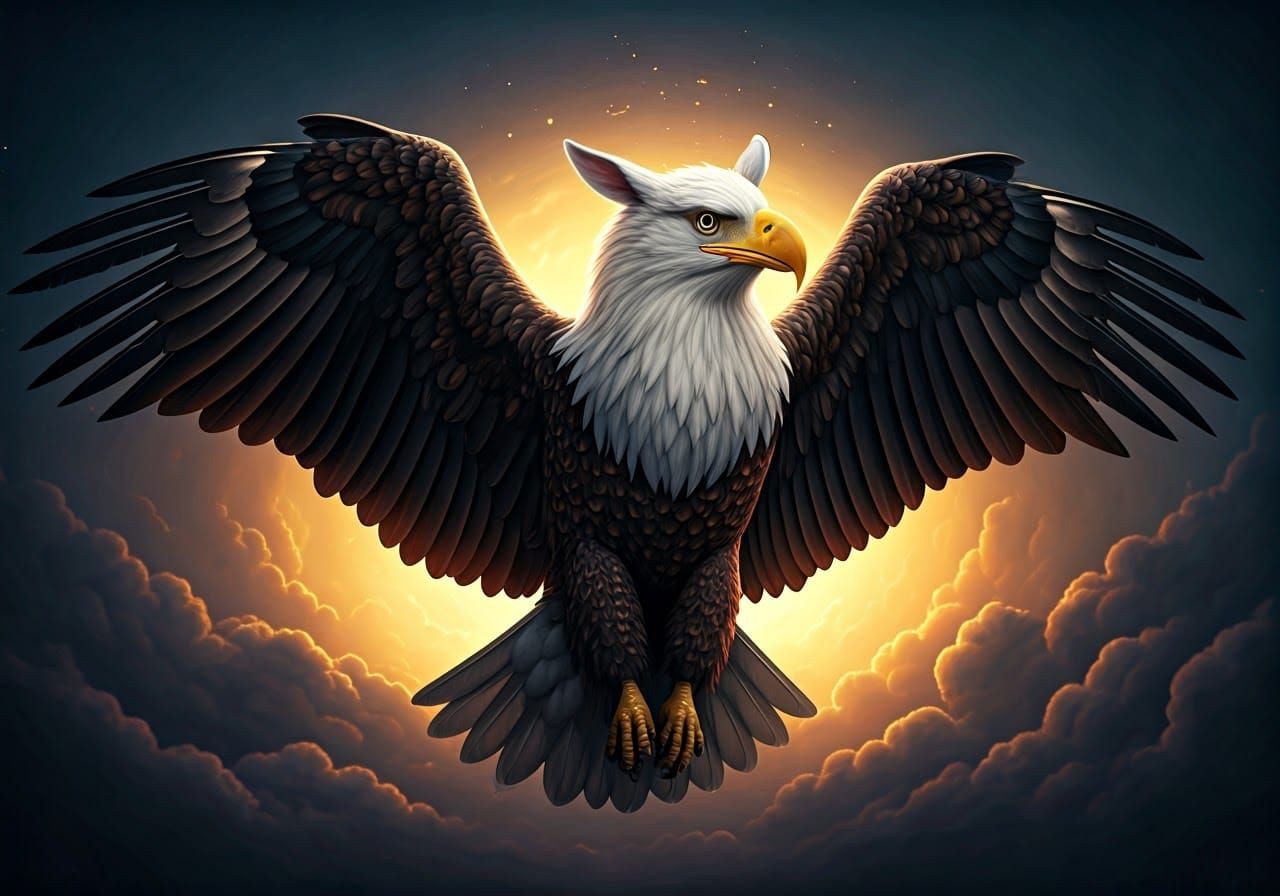 Eagle Body and Sheep Head in Mystic Sky