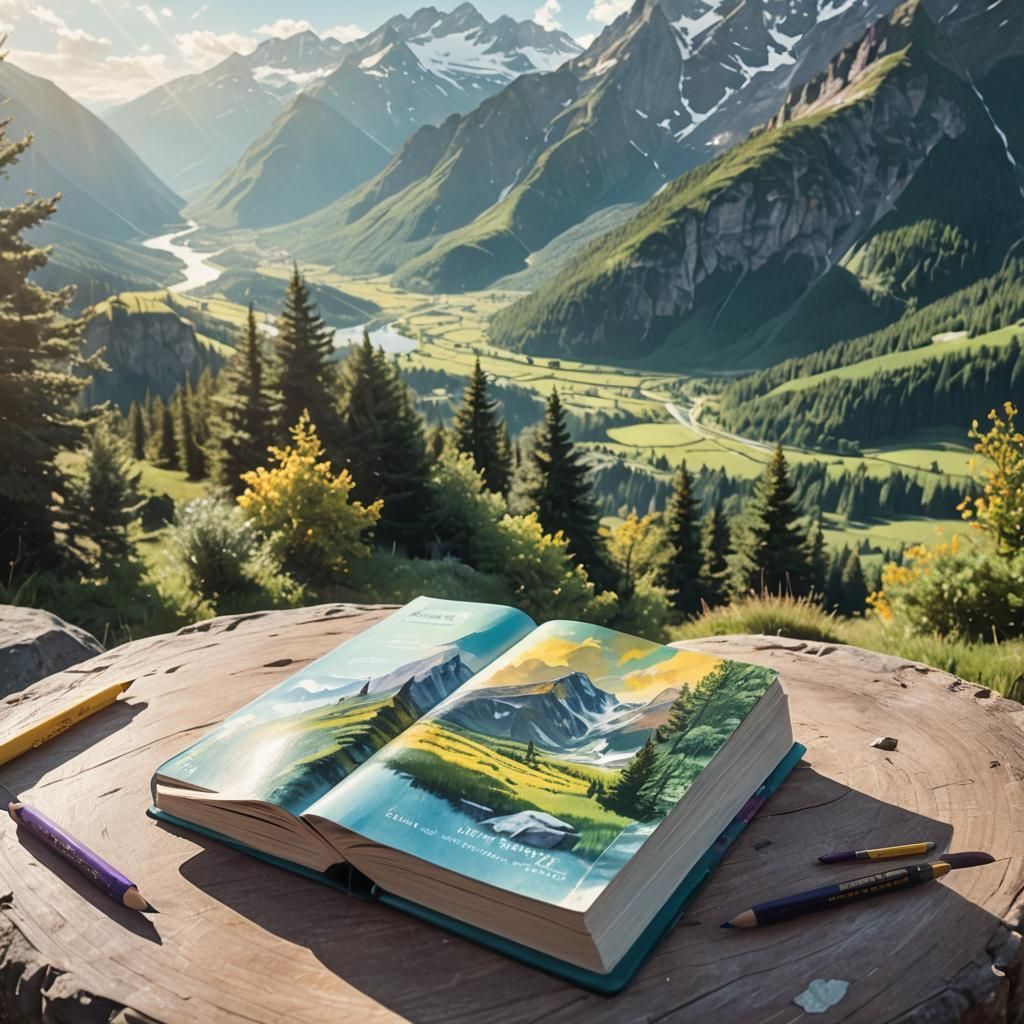 Mountain Landscape Travel Magazine Cover in Pencil Sketch St...