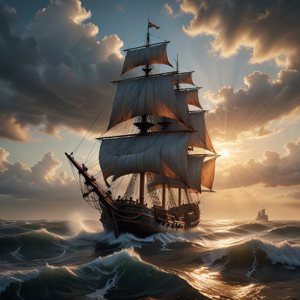 Golden Dawn on the Stormy Seas